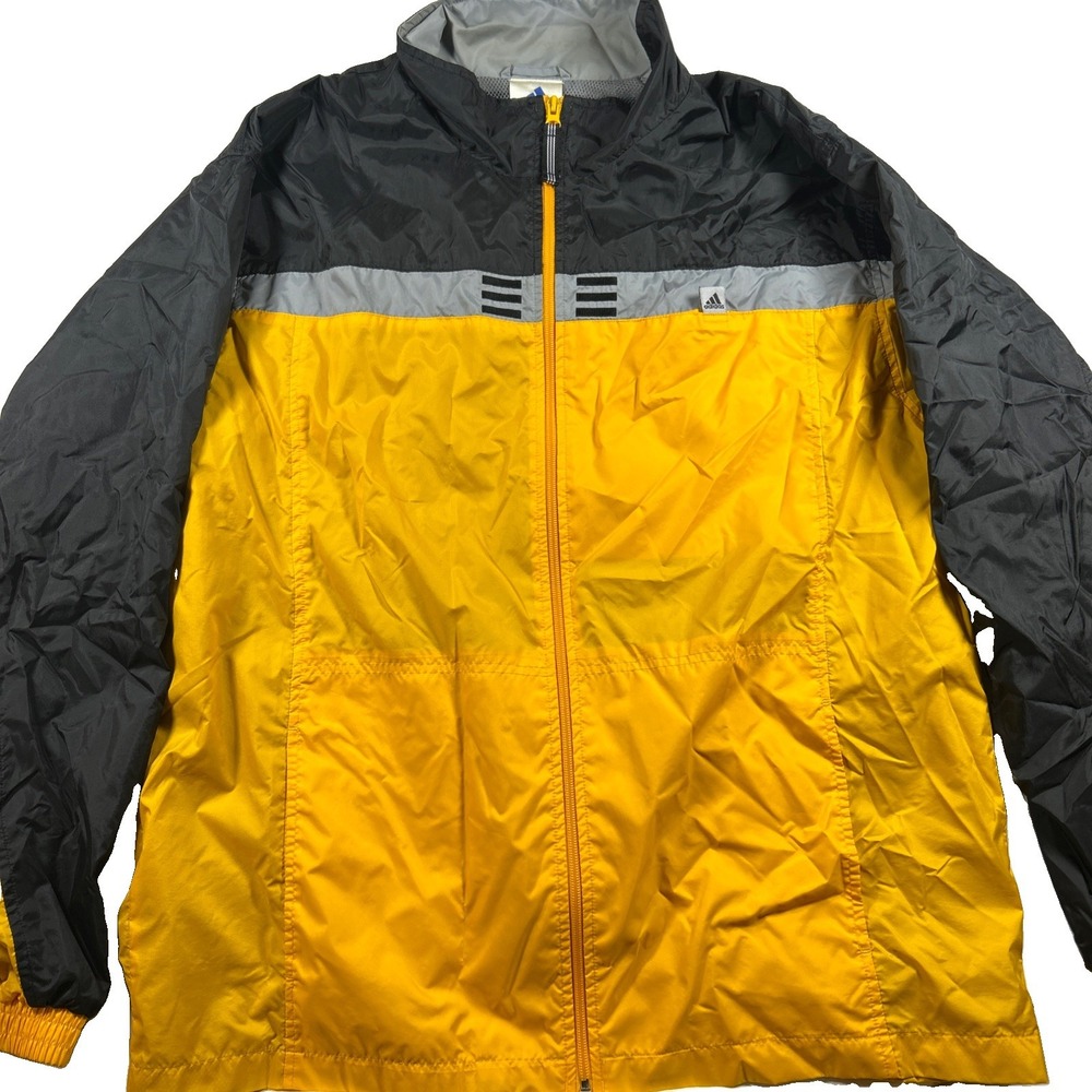 Adidas Vintage 90s Nylon Windbreaker Jacket Mens Large Black Yellow Mesh Lined
